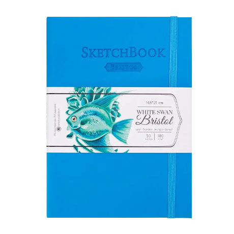 Скетчбук для маркеров и графики Малевичъ "White Swan Bristol", А5, 50 л., 180г/м2, голубой