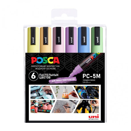 Набор маркеров Uni POSCA PC-5M, 1,8-2,5 мм, 6 пастельных цветов