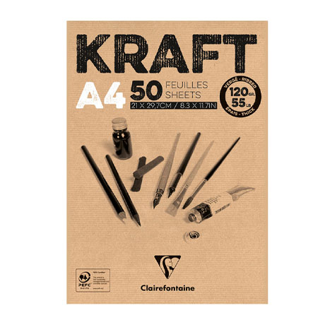Скетчбук Clairefontaine Kraft, 50л., А4, 120г/м2, крафт, склейка, верже