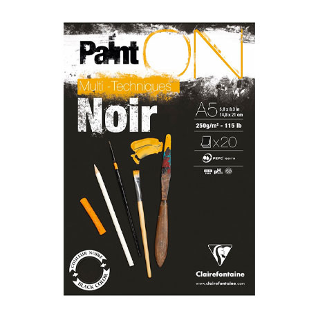 Скетчбук для смешанных техник "Paint ON Noir", 20л., А5, 250г/м2, чёрная бумага, склейка