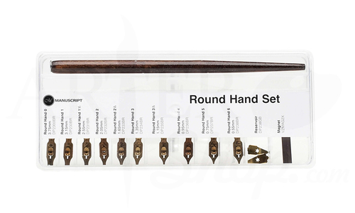 Набор для каллиграфии Manuscript Round Hand 10 перьев, держатель, накопители, пенал
